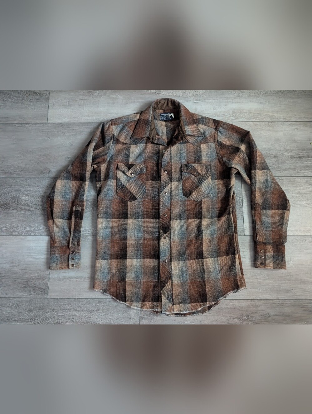 Wrangler Shirt Mens 16X34 Long Sleeve Snap Front‎ Plaid Pocket Western Vintage
